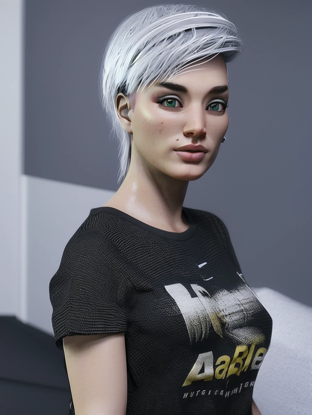 <lora:QuinnV1:1> QuinnV1, Nomakeup,3D render, unreal, 4K, high resolution skin texture, ultra detailed eyes,  in man shirt