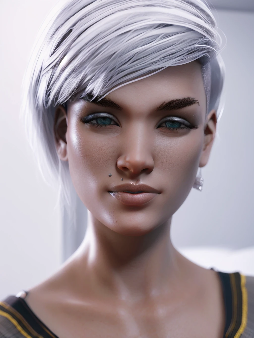 <lora:QuinnV1:1>, QuinnV1, Nomakeup,  3D render, close up portrait, high resolution skin texture, ultra detailed eyes, white background