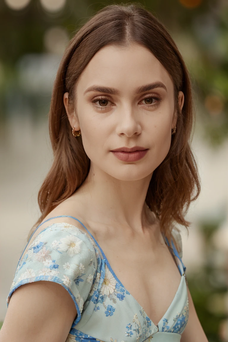headshot, floral sundress with short-sleeve, soft colors, bokeh, masterpiece, high quality, (high detailed skin:1.1)
<lora:lily_collins_lora_v01:1> l1lyco
