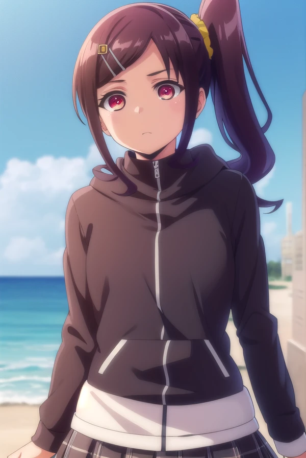 akariooshiro, <lora:akari ooshiro anime s1-lora-nochekaiser:1>,
akari ooshiro, long hair, brown hair, hair ornament, hairclip, side ponytail, hair scrunchie, yellow scrunchie, (red eyes:1.3),
BREAK skirt, long sleeves, pleated skirt, hood, miniskirt, black pantyhose, hoodie, blue shirt, blue sleeves,
BREAK outdoors, beach,
BREAK looking at viewer,
BREAK <lyco:GoodHands-beta2:1>, (masterpiece:1.2), best quality, high resolution, unity 8k wallpaper, (illustration:0.8), (beautiful detailed eyes:1.6), extremely detailed face, perfect lighting, extremely detailed CG, (perfect hands, perfect anatomy),