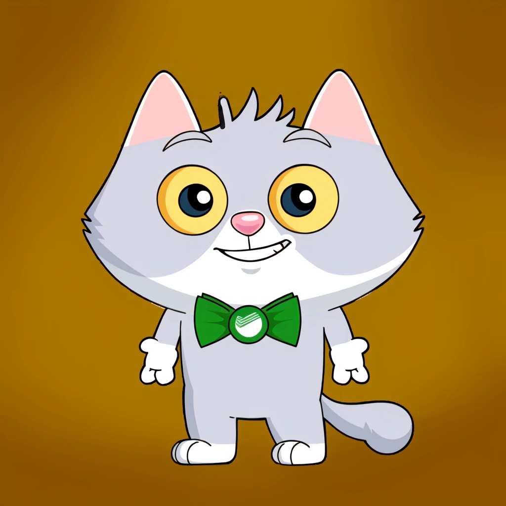 (best quality, high quality:1.3), <lora:sberkot_V2.1:1>, sberkot, domestic cat, gray fur, bow tie, tail, standing