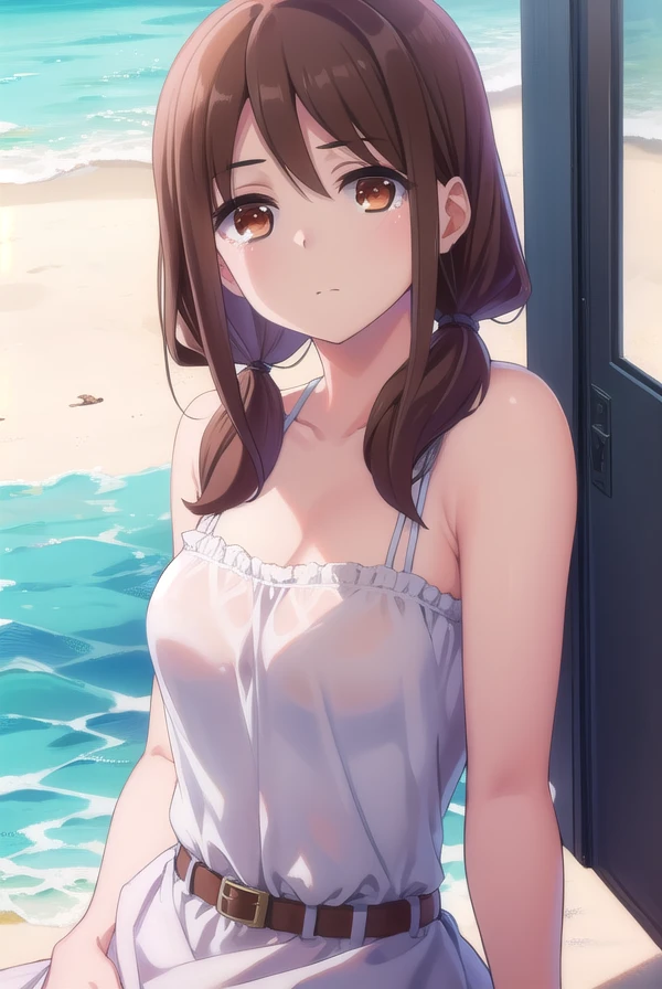 harukaoozora, <lora:haruka oozora anime s1-lora-nochekaiser:1>,
haruka oozora, long hair, bangs, brown hair, twintails, (brown eyes:1.5), low twintails,
BREAK dress, bare shoulders, collarbone, yellow dress, frills, belt, frilled dress,
BREAK outdoors,
BREAK looking at viewer,
BREAK <lyco:GoodHands-beta2:1>, (masterpiece:1.2), best quality, high resolution, unity 8k wallpaper, (illustration:0.8), (beautiful detailed eyes:1.6), extremely detailed face, perfect lighting, extremely detailed CG, (perfect hands, perfect anatomy),
