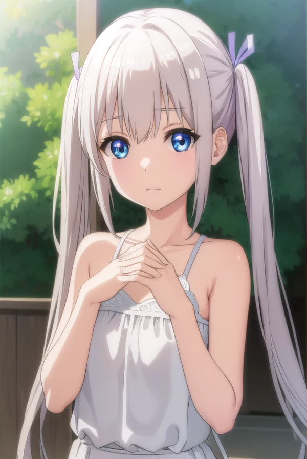 komakosemenovich, <lora:komako semenovich ova-lora-nochekaiser:1>,
komako semenovich, blue eyes, ribbon, twintails, hair ribbon, white hair,
BREAK dress, white dress,
BREAK outdoors,
BREAK looking at viewer, (cowboy shot:1.5),
BREAK <lyco:GoodHands-beta2:1>, (masterpiece:1.2), best quality, high resolution, unity 8k wallpaper, (illustration:0.8), (beautiful detailed eyes:1.6), extremely detailed face, perfect lighting, extremely detailed CG, (perfect hands, perfect anatomy),