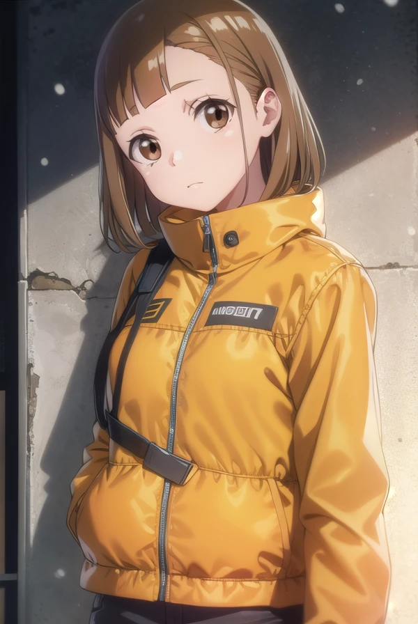 maritamaki, <lora:mari tamaki s1-lora-nochekaiser:1>,
mari tamaki, looking at viewer, bangs, brown hair, (brown eyes:1.5),
BREAK jacket, helmet, orange jacket, orange helmet,
BREAK outdoors, snow, ice, snowflake,
BREAK looking at viewer,
BREAK <lyco:GoodHands-beta2:1>, (masterpiece:1.2), best quality, high resolution, unity 8k wallpaper, (illustration:0.8), (beautiful detailed eyes:1.6), extremely detailed face, perfect lighting, extremely detailed CG, (perfect hands, perfect anatomy),