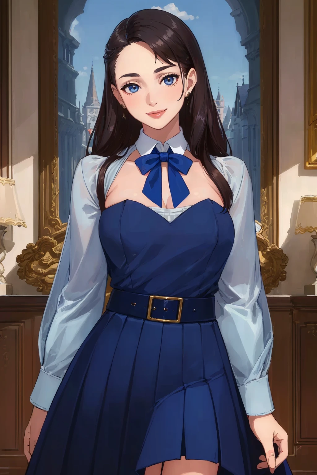 ((Masterpiece, best quality,edgQuality,photorealistic, hyper realistic)),smile--,
Haute_Couture, designer edgHC_dress with set of edgPreppy clothes,
a woman wearing a blue top, skirt, sunglasses
<lora:edgLycorisPreppy:1>
