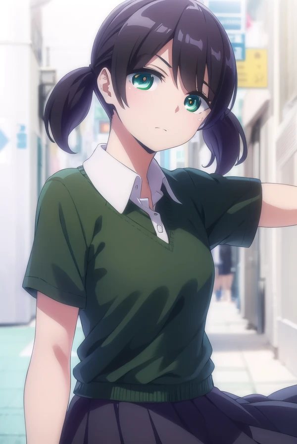 maisunagawa, <lora:mai sunagawa anime s1-lora-nochekaiser:1>,
mai sunagawa, short hair, bangs, twintails, (green eyes:1.3), black hair, short twintails,
BREAK skirt, shirt, school uniform, short sleeves, pleated skirt, collared shirt, black shirt,
BREAK outdoors, beach,
BREAK looking at viewer,
BREAK <lyco:GoodHands-beta2:1>, (masterpiece:1.2), best quality, high resolution, unity 8k wallpaper, (illustration:0.8), (beautiful detailed eyes:1.6), extremely detailed face, perfect lighting, extremely detailed CG, (perfect hands, perfect anatomy),
