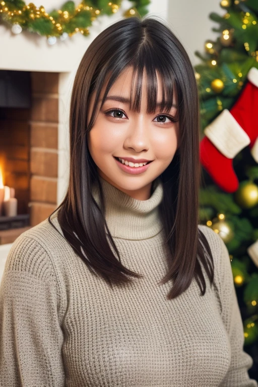 1girl,(wearing a turtleneck sweater),(winter jacket),(RAW photo, best quality), (realistic, photo-realistic:1.4), masterpiece, an extremely delicate and beautiful, extremely detailed, 2k wallpaper, Amazing, finely detail, extremely detailed CG unity 8k wallpaper, ultra-detailed, highres, soft light, beautiful detailed girl, extremely detailed eyes and face, beautiful detailed nose, beautiful detailed eyes,cinematic lighting,snow scenery,fireplace,(christmas tree,christmas decorations:1.2),perfect anatomy,smile,
<lora:okumorisatsuki_lora:0.8>