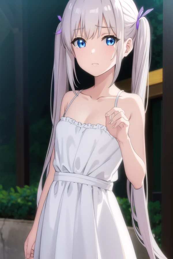 komakosemenovich, <lora:komako semenovich ova-lora-nochekaiser:1>,
komako semenovich, blue eyes, ribbon, twintails, hair ribbon, white hair,
BREAK dress, white dress,
BREAK outdoors,
BREAK looking at viewer, (cowboy shot:1.5),
BREAK <lyco:GoodHands-beta2:1>, (masterpiece:1.2), best quality, high resolution, unity 8k wallpaper, (illustration:0.8), (beautiful detailed eyes:1.6), extremely detailed face, perfect lighting, extremely detailed CG, (perfect hands, perfect anatomy),