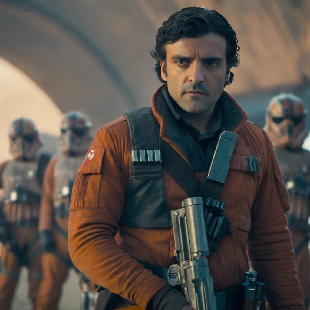 cinematic film still of <lora:Poe Dameron:1.2>
Poe Dameron a man holding a gun in a star wars scene In Star Wars Universe, shallow depth of field, vignette, highly detailed, high budget, bokeh, cinemascope, moody, epic, gorgeous, film grain, grainy