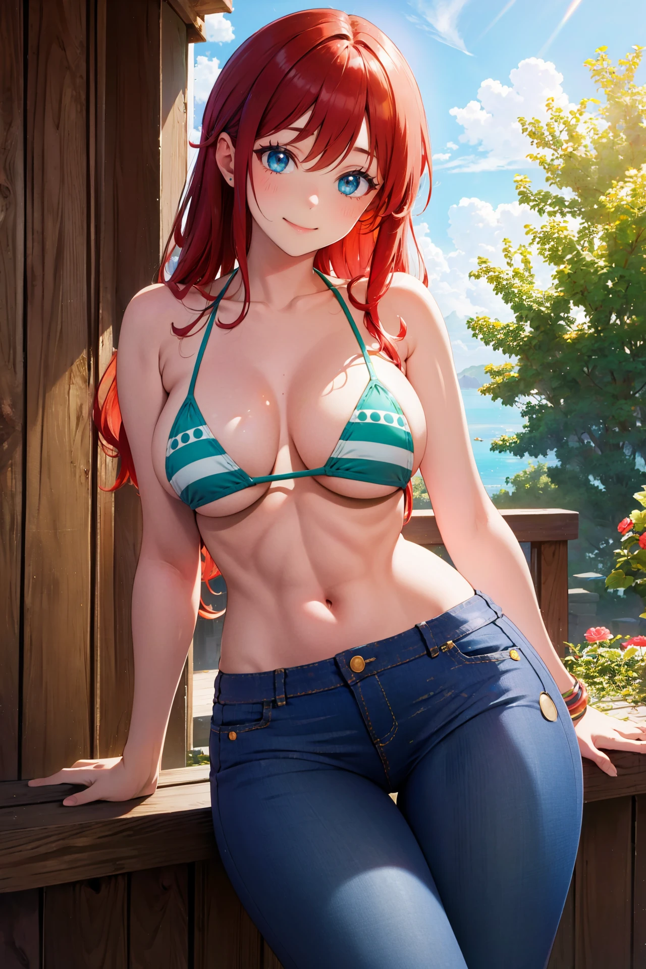 Rias Gremory, Adult Female, Huge Breasts, Wide Thighs, Very happy, Smiling a lot, Rio de Janeiro background, Loser Hand, Summer clothes, round sunglasses