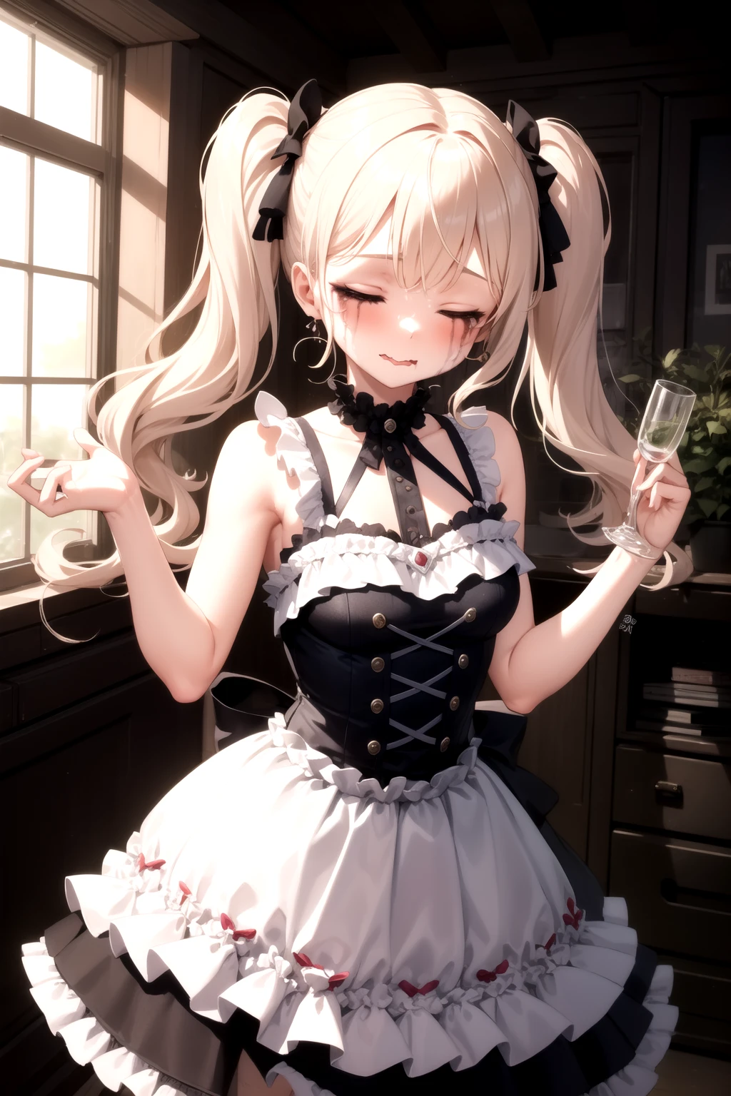 <lora:runny_makeup_v0.2:1.2>
1girl, runny makeup,
idol, twintails, closed eyes, wavy mouth, frilled dress,,, masterpiece, best quality, highly detailed