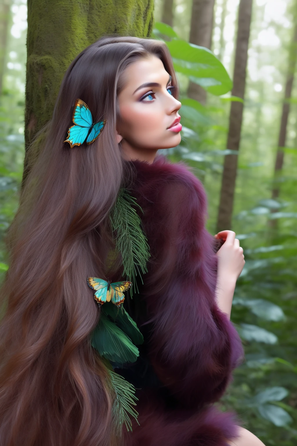 Masterpiece,best quality,8k RAW photo,hyperrealistic,1girl,a photo of f3rgi3,forest spirit,vivid colorful fantasy forest background,upper body focus,butterflies in hair,<lora:00_Fergie_MetArt_lora_001:0.8>