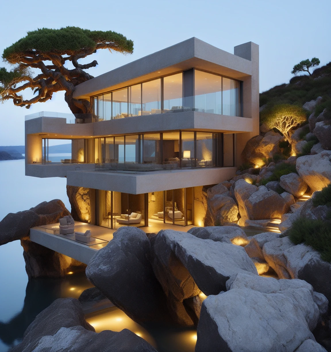 Hill architecture,no humans,scenery,water,tree,bridge,outdoors,rock,<lora:Justin_Hill architecture_V150:0.7>,