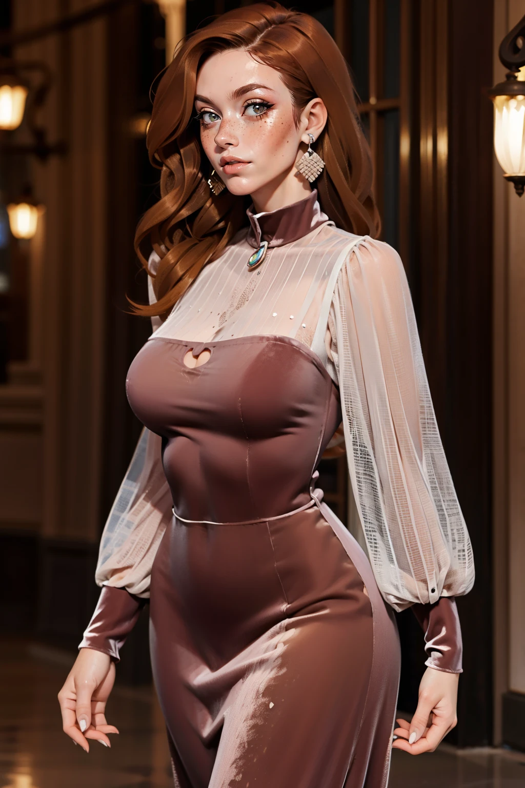 masterpiece, best quality, <lora:age_slider_v20:1.5>  <lora:detail_slider_v4:2> 1girl, mar00nv3lv3t, long sleeves, dress, long dress, maroon dress, velvet dress, see-through sleeves, solo,  <lora:Fr3ckles:1> Fr3ckles, freckles, long hair, ginger hair, simple background <lora:mar00nv3lv3t:0.8>