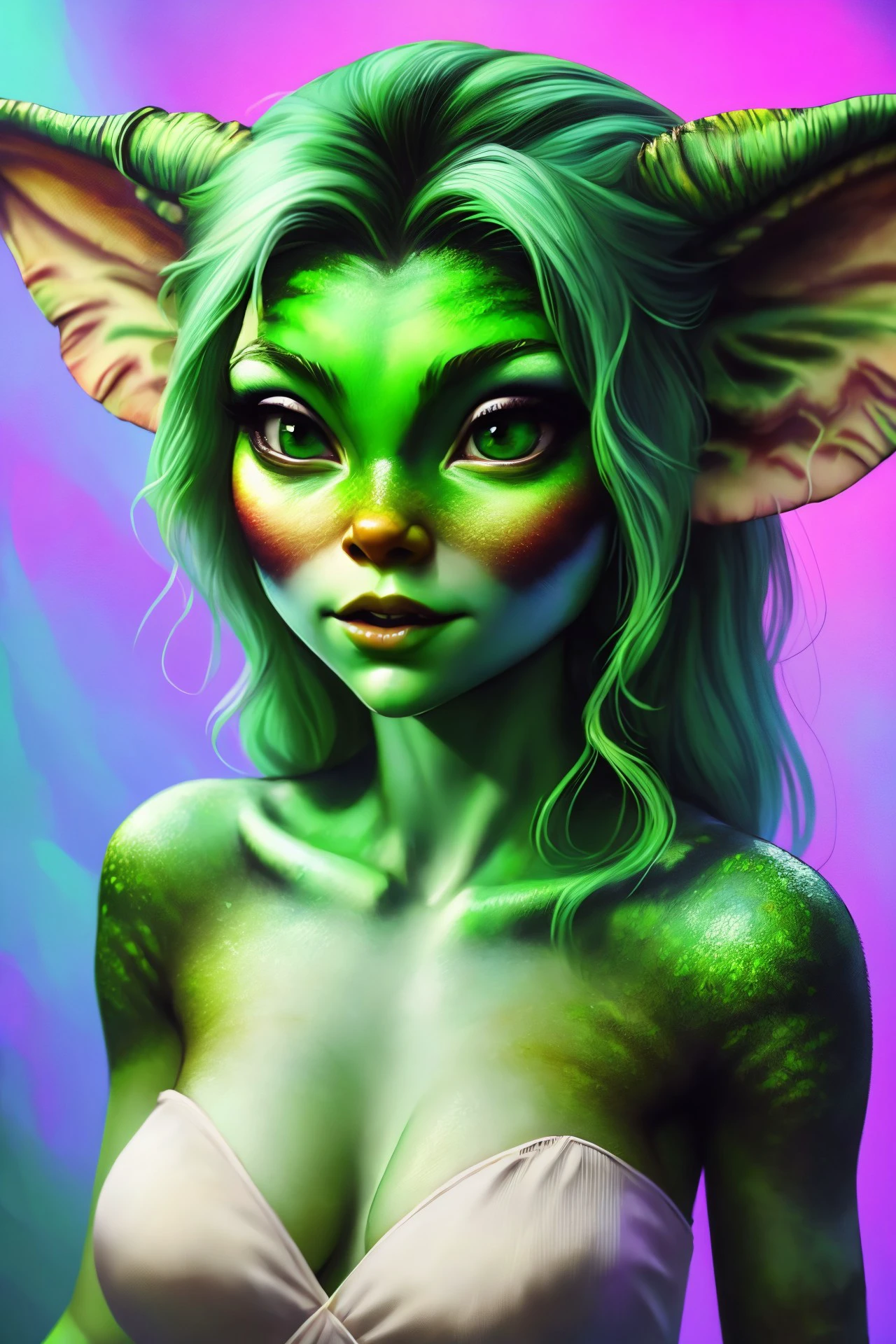 cute gremlin girl with green skin, samdoesart style, realistic, realistic, face, arosen style,
([ivy lebelle|tiffany watson|riley star]:0.9), 21 year old, 
, alluring, attractive, amazing photograph, masterpiece, best quality, highres,
 <lora:gremlin_girl_1:1>