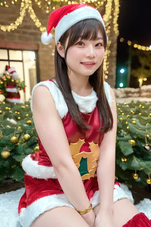1girl,(wearing santa girl costume:2.0),(mini skirt:1.6),(RAW photo, best quality), (realistic, photo-realistic:1.4), masterpiece, an extremely delicate and beautiful, extremely detailed, 2k wallpaper, Amazing, finely detail, extremely detailed CG unity 8k wallpaper, ultra-detailed, highres, soft light, beautiful detailed girl, extremely detailed eyes and face, beautiful detailed nose, beautiful detailed eyes,cinematic lighting, (christmas decorations:1.4),(at night:1.4), (snow scenery:1.4),perfect anatomy,slender body,smiling,(eyes wide),(looking at viewer:1.6),(japanese idol:1.4), wavy hair, (hand between legs:1.8),  <lora:aokihina_lora-14:0.8>