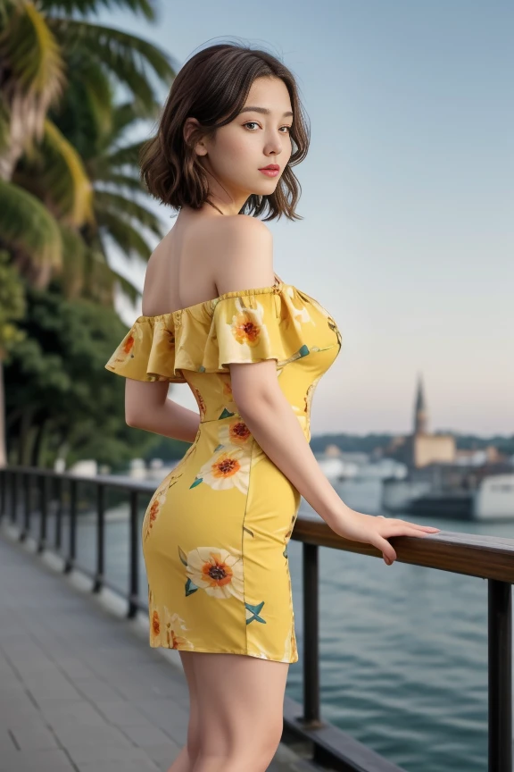 1woman, cute, beautiful, realistic, scenic view from Europe, full body shot
<lora:Floral_Print_offshoulder_Dress_By_Stable_Yogi:1>yellow  floral print, off shoulder, short dress