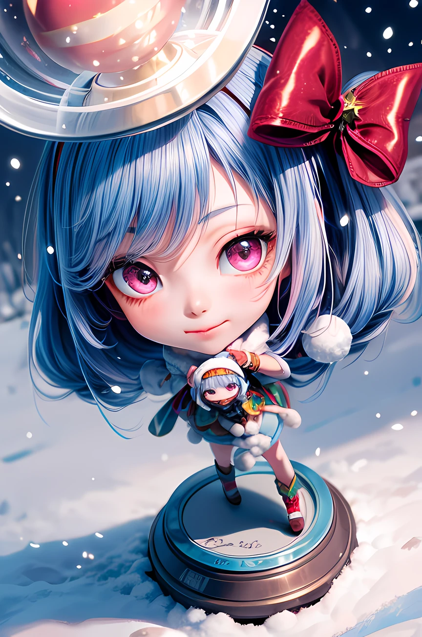 Chichi, blue hair, pink eyes, A chibi character girl finds a snow globe.(Christmas) Christmas, fir tree, glowing Christmas decoration, snow field, square, blue sky, snow, Christmas bush, cute red ribbon, gloves, scarf, chibi character, bright snow globe Items, scenery, etc. Smile, Celestial, Epic, (Snowglobe: 1.2), light blue and white tones. A fantasy world, a cute world.
more_details:-1, more_details:0, more_details:0.5, more_details:1, more_details:1.5