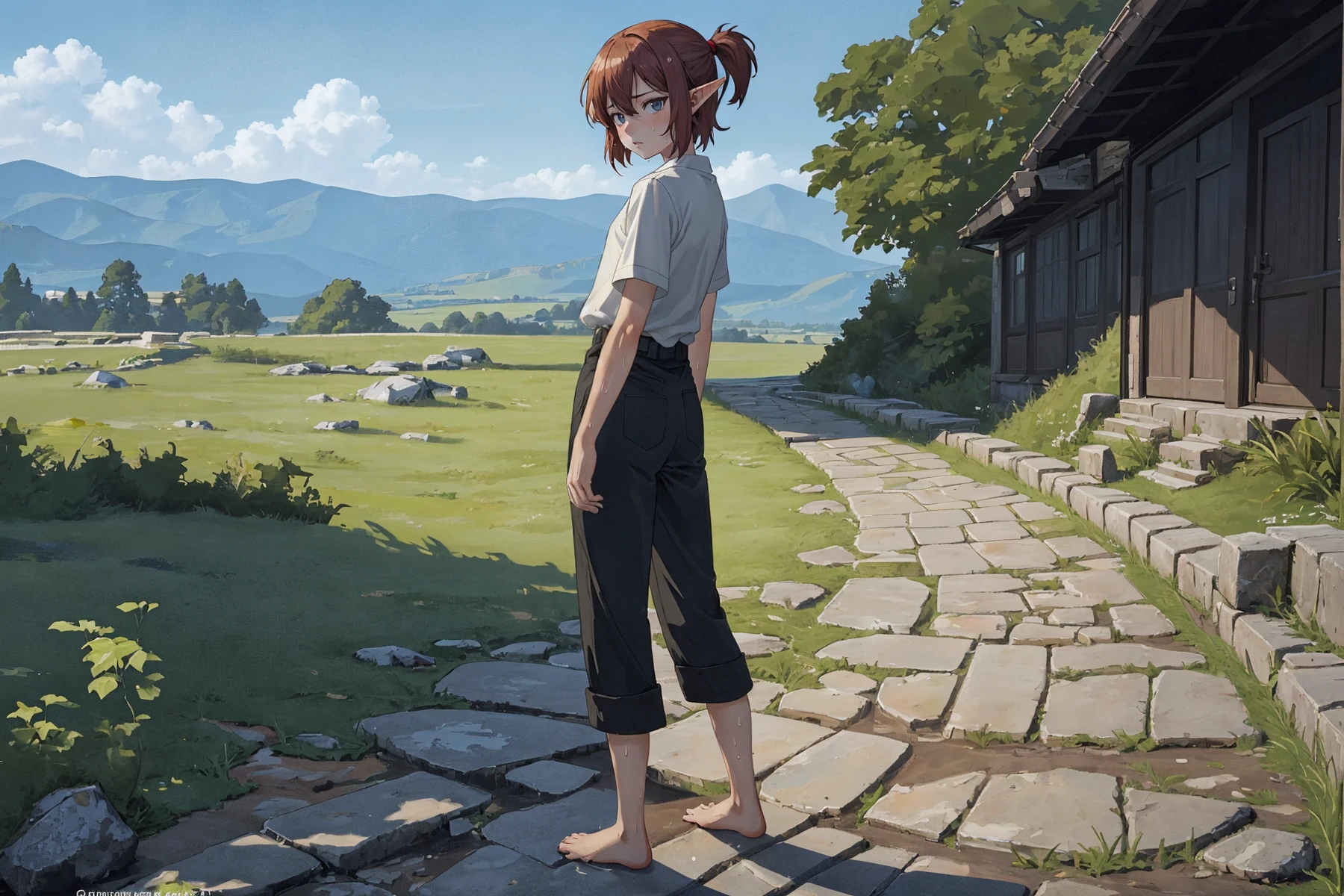 (expressive:1.2)
looking at viewer
 barefoot, soles
sweat, sweaty  1boy
<lora:GodPussy1 v4 Inpainting:0.325> godpussy1 rear pussy 
<lora:detail_slider_v4:0.5>, <lora:GoodHands-vanilla:0.8>,
1girl, elf, tomboy,
fantastic scenery, outdoors, stone walkway, standing, facing to the side, Yoji Shinkawa, bored[::1]
dark red half-up half-down hairstyle hair, <lora:realistic:0.1>