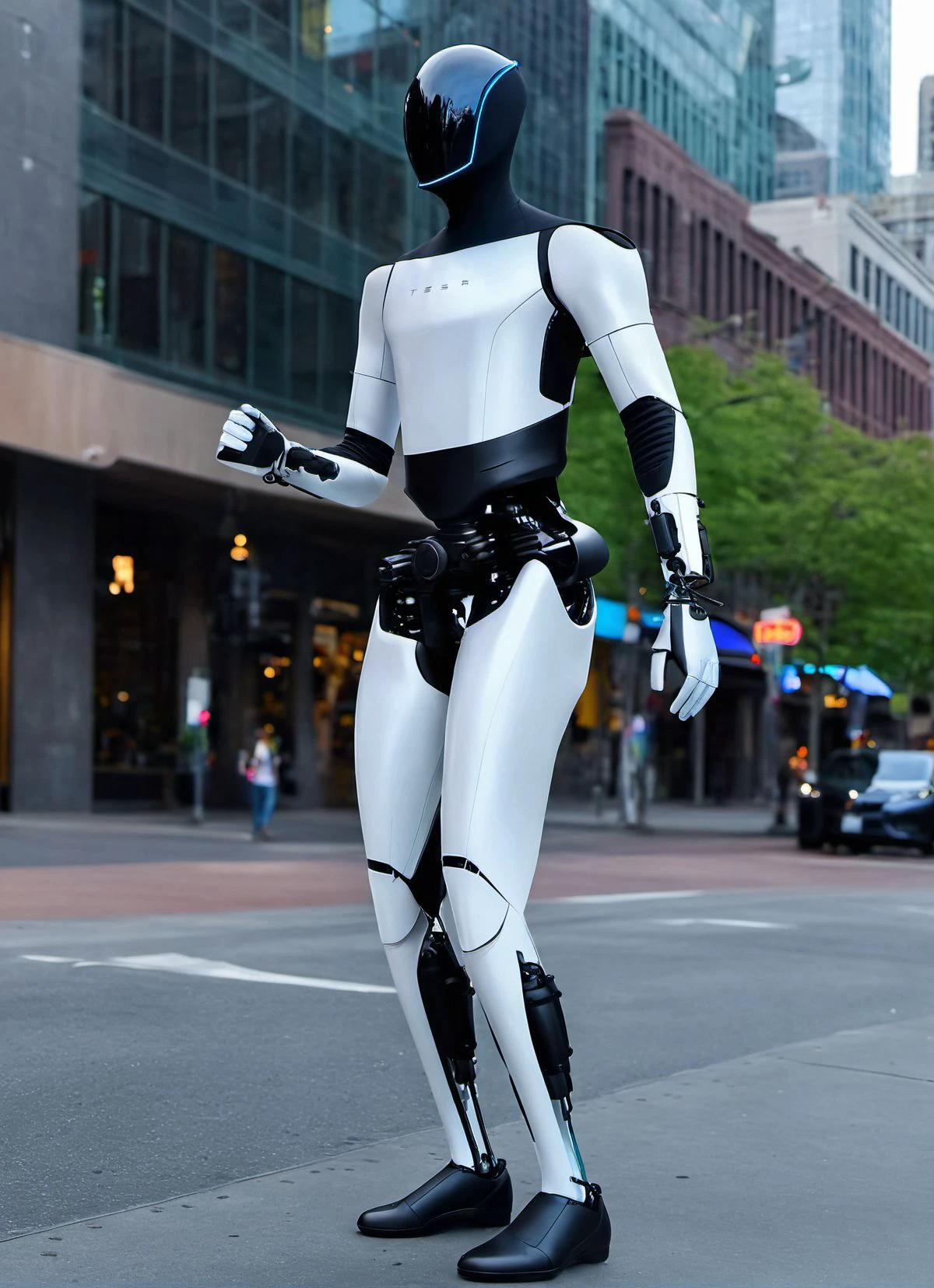 teslabot, gen-2, posing in a high tech downtown seattle, (slutty|confident|focused|candid|relaxed:1.5) full body shot, masterquality, photograph, high quality, proportional, focused, hyperrealistic                            <lora:teslabot:1> <lora:perfect hands:1>