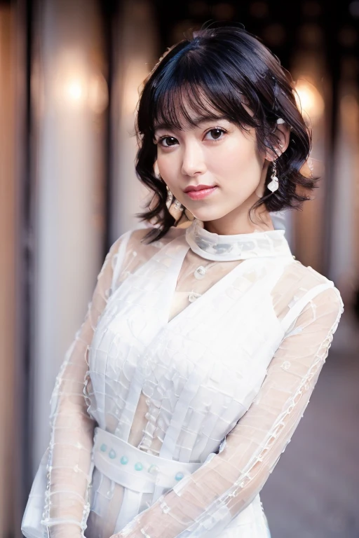 1girl, (wearing a party dress:1.6),(RAW photo, best quality), (realistic, photo-realistic:1.4), masterpiece, an extremely delicate and beautiful, extremely detailed, 2k wallpaper, Amazing, finely detail, extremely detailed CG unity 8k wallpaper, ultra-detailed, highres, soft light, beautiful detailed girl, extremely detailed eyes and face, beautiful detailed nose, beautiful detailed eyes,(cinematic lighting:1.4),(in the city at night:1.8),perfect anatomy,(slender body:1.2),(close up face:2.0),(smile:2.0),(looking at viewer:1.8),(japanese idol:1.8),(wavy hair), (brown eyes:1.8),(standing:1.4),(cleavage:1.2), <lora:kurosawatomoyo_lora-10:0.8>
