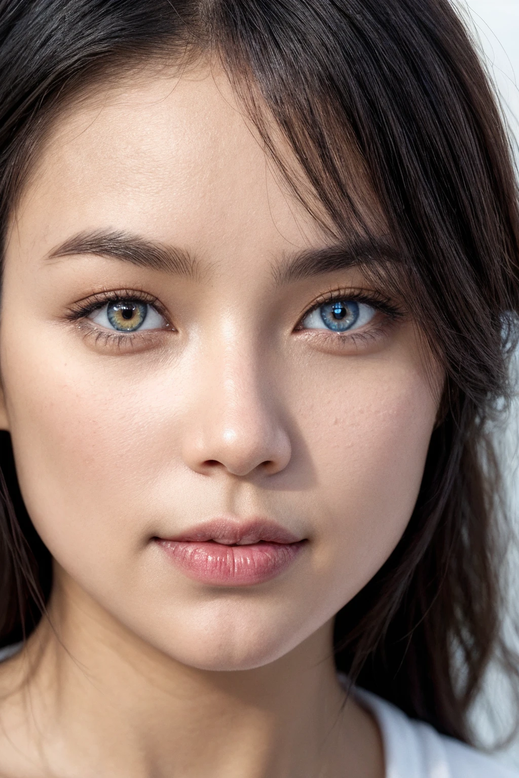 A charming mixed race woman face, closeup, Heterochromia