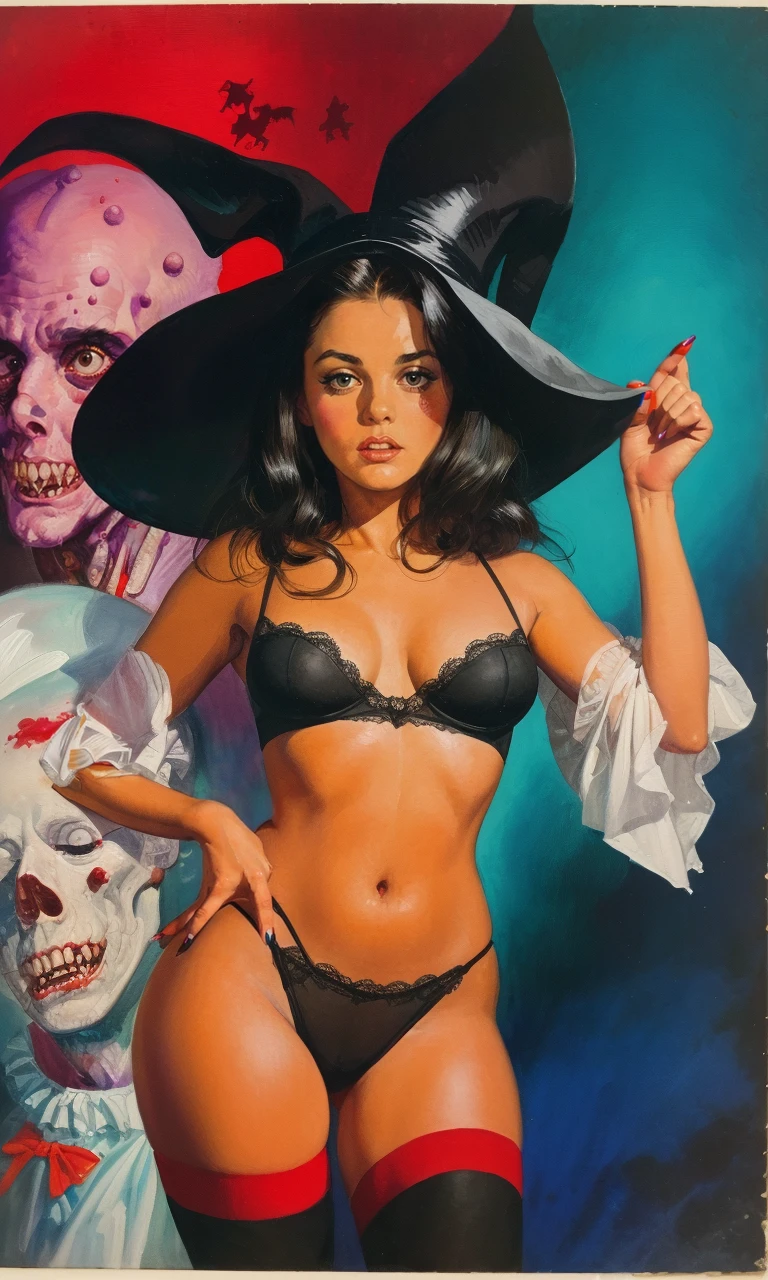 allessbiff2023, 1woman, oil painting \(medium\), illustration, 1960s \(style\), stylized, pulp, 5 fingers, Dracula