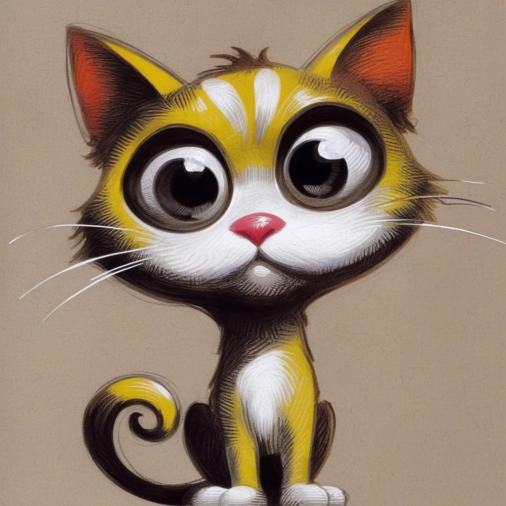 drawix5 drawing strange cat with big eyes cheerful closeup <lora:drawix5:1>