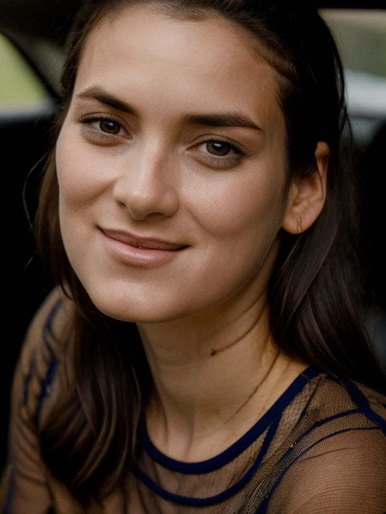 Realistic photo of a beautiful w1n0n4r woman,1girl,solo,looking at viewer,smile,brown hair,black hair,long sleeves,brown eyes,closed mouth,upper body,blurry,lips,head rest,realistic,nose,soft lighting, professional Photography, Photorealistic, detailed, RAW, analog, sharp focus, 8k, HD, high quality, masterpiece<lora:w1n0n4r:1.0>
