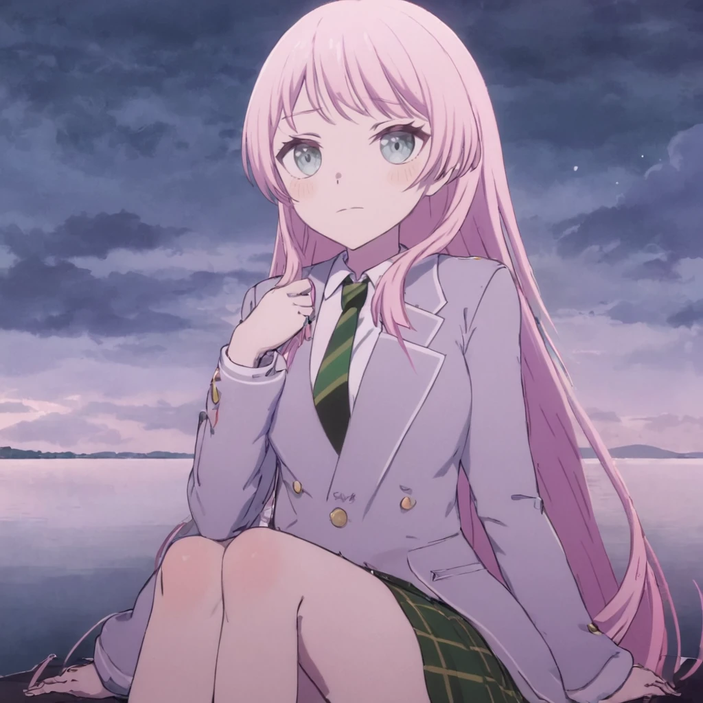 A anime of a girl sitting by a lake at midnight, chihaya anon<lora:itsmygo_xl_2-000008:1>