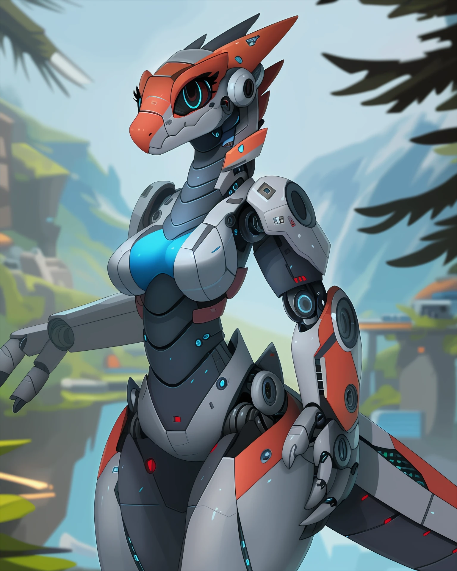 [<lora:Misc_Mechanized_a1_5_VPred>],
character portrait of a,mechanized,female,anthro,raptor,solo,hi res,
detailed background,outdoors,(three-quarter portrait),digital eyes,