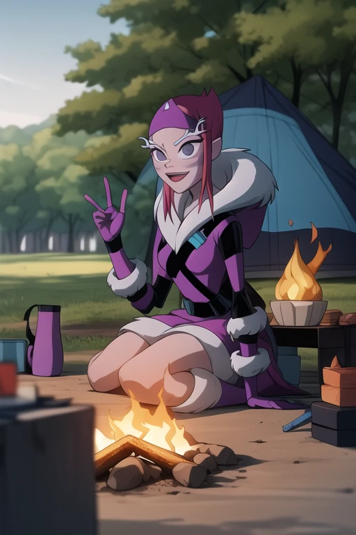 <lora:ester-06:1> ester, facing front, front view, camping, forest, campfire, sitting full body, outdoors,  <lora:add_detail:1>, masterpiece, best quality