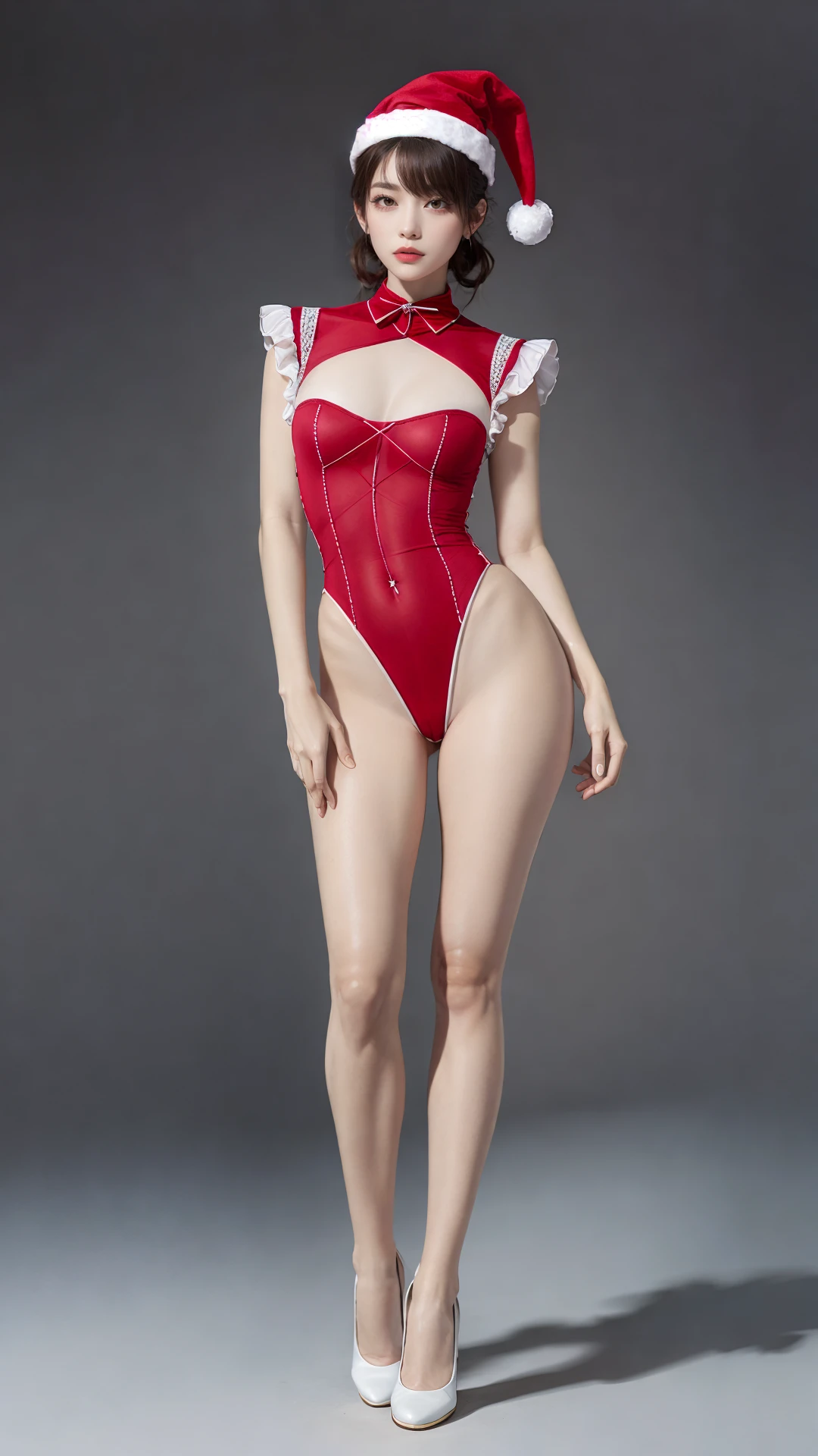 tutututu, santa hat, red leotard,
masterpiece, best quality, realistic, 
1girl, solo, full body, white background, standing, looking at viewer,
 <lora:tutuMCV5_00004:0.75>