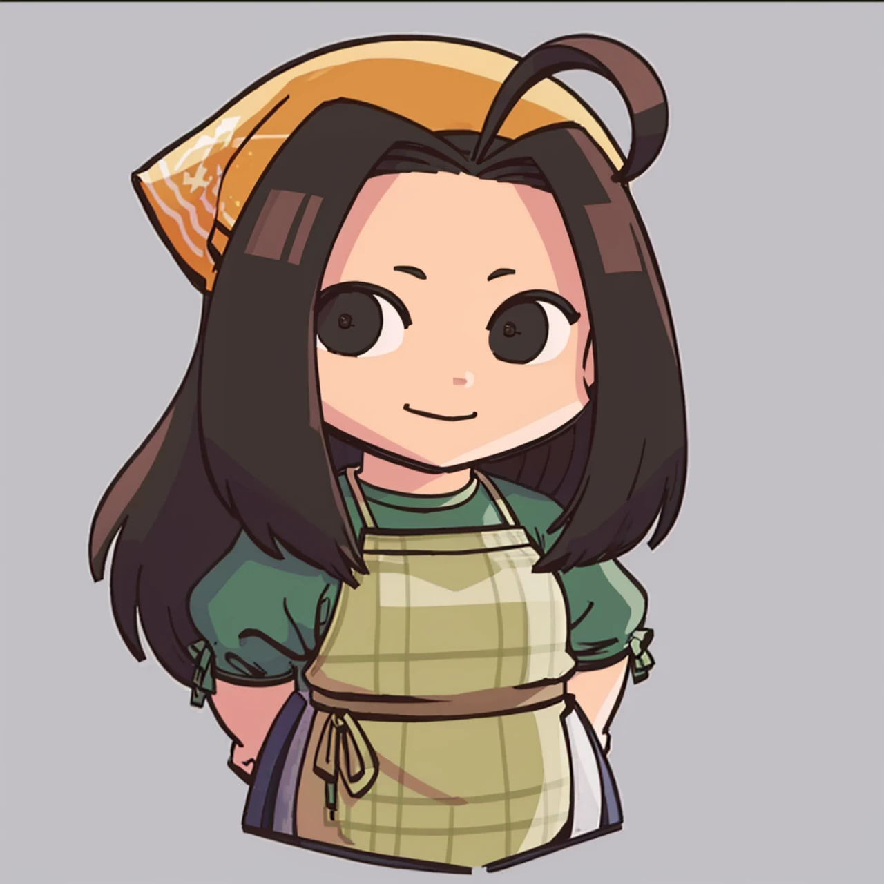 masterpiece, best quality, solo, 1girl, smile, looking at viewer, <lora:FEH-MTH_Fp:0.8>, chibi, simple background, <lora:Celia_Fp:1>, celiahm, dress, apron, bandana, green shirt,