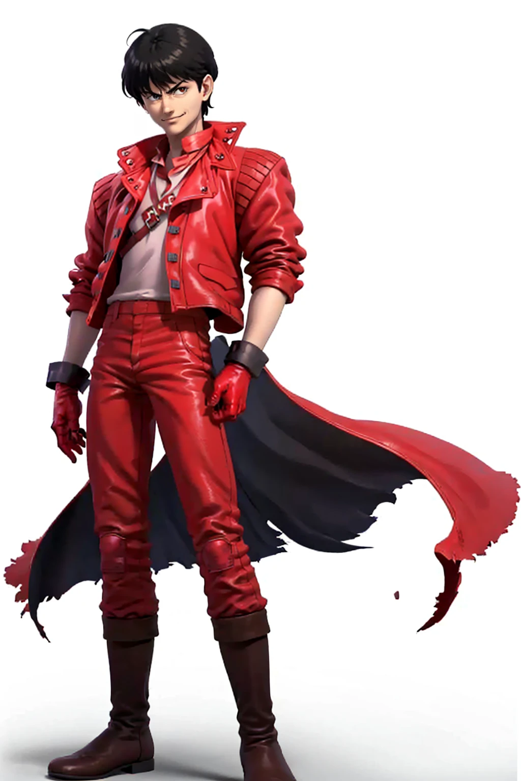 masterpiece, best quality, solo, 1boy, looking at viewer, smirk, male focus, <lora:Smash-Ult-RendersV2_Fp:1>,simple background, full body, white background, <lora:akira_kaneda-11:0.9> kaneda shotaro, red jacket, red gloves, red pants, boots