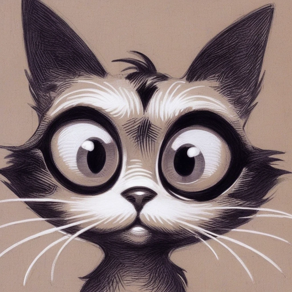 drawix5 drawing strange cat with big eyes cheerful closeup <lora:drawix5:1>