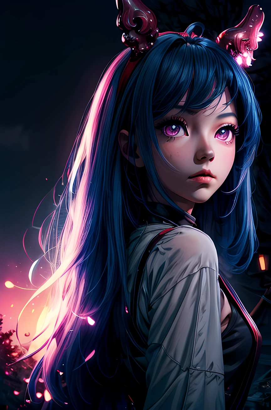 Chichi, blue hair, pink eyes,more_details:-1, more_details:0, more_details:0.5, more_details:1, more_details:1.5
beautiful, masterpiece, best quality, extremely detailed face, perfect lighting, DarkFantasy-700, moon, fog, full moon, scenery, torii, night, sky, tree, 1girl, long hair, outdoors, cloud, spirit, moonlight, mountain, glowing, nature, ghost, forest, cloudy sky, night sky,