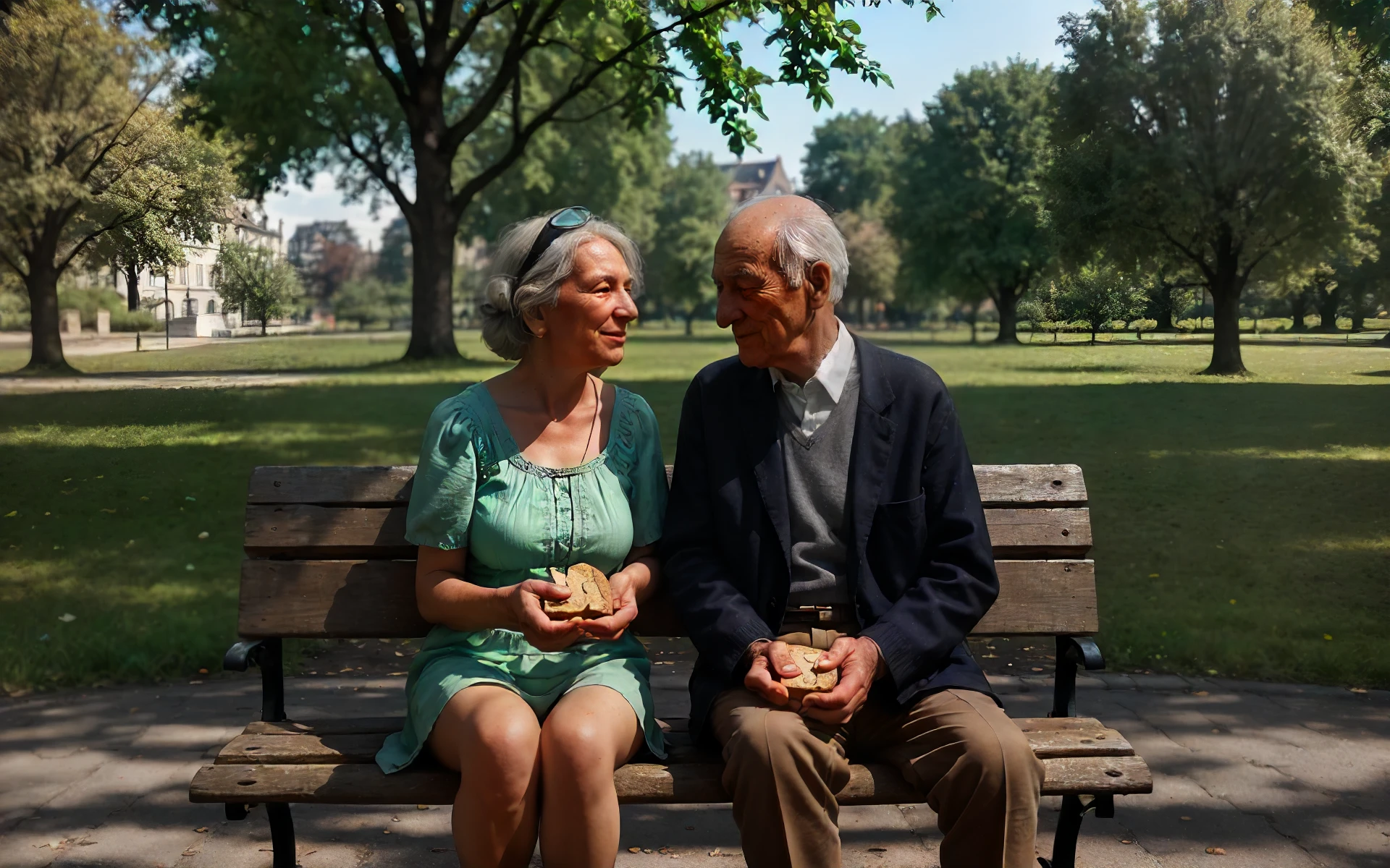 an elderly european couple sitting on a bench in the park in summer feeding bread to a flock of ducks
BREAK high resolution, 16K, HDR, grainy, Fujifilm XT3