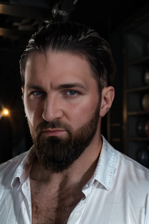 <lora:chuckcv1:0.9> chuckc, short hair, beard, undercut, professional studio quality modeling headshot, 4K, simple background, dramatic lighting, shirt, ultra realistic photograph, professional art, by Gucci photographer.