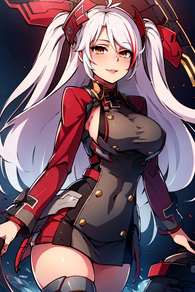 ((masterpiece,best quality)), absurdres, <lora:Prinz_Eugen_Azur_Lane:0.8>, Prinz_Eugen_Azur_Lane,thighhighs, , solo, smiling, looking at viewer, cowboy shot,