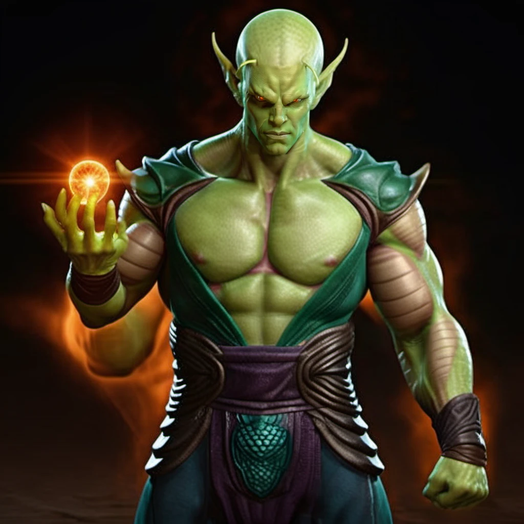 a muscular alien with green skin ,casting a powerfull spell, dramatic ball lightning from hands, , dragon,  highly detailed, photography, ultra sharp, film, bokeh, professional, 64k <lora:add-detail-xl:1.5>  <lora:Piccolo1024:0.8>