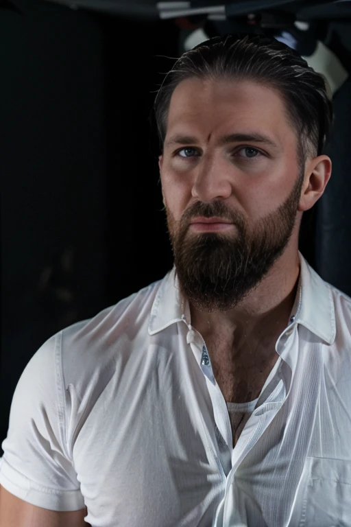 <lora:chuckcv1:0.9> chuckc, short hair, beard, undercut, professional studio quality modeling headshot, 4K, simple background, dramatic lighting, shirt, ultra realistic photograph, professional art, by Gucci photographer.