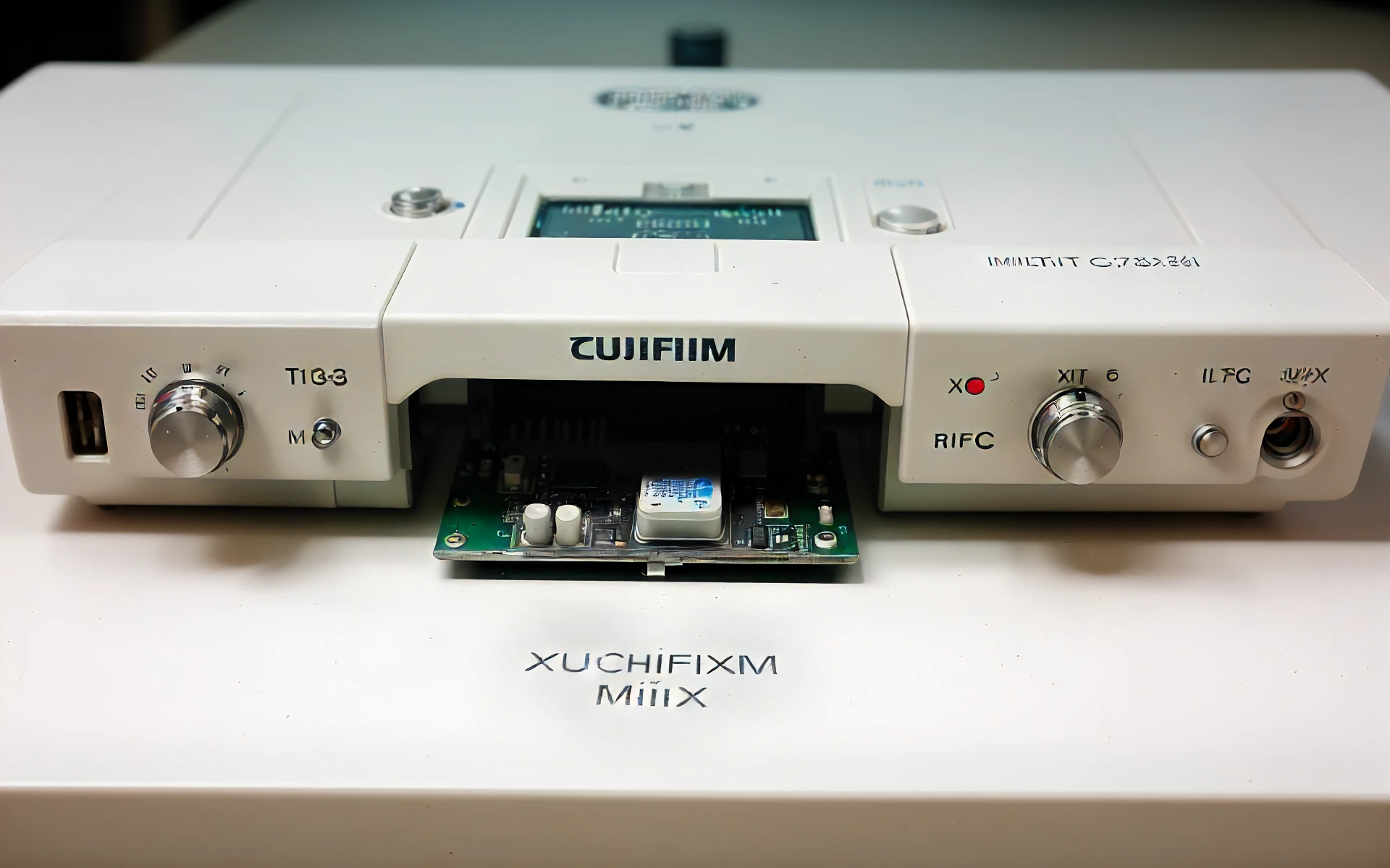 a close up photo of a microchip processor on a white table,
grainy, Fujifilm XT3, 35mm macro lens