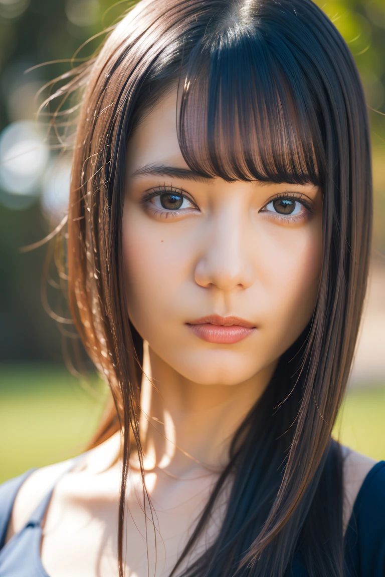 (4k, best quality, highres:1.1), (realistic, masterpiece),
1girl, looking at viewer, black hair, bangs, parted lips,
bokeh, sunlight,
