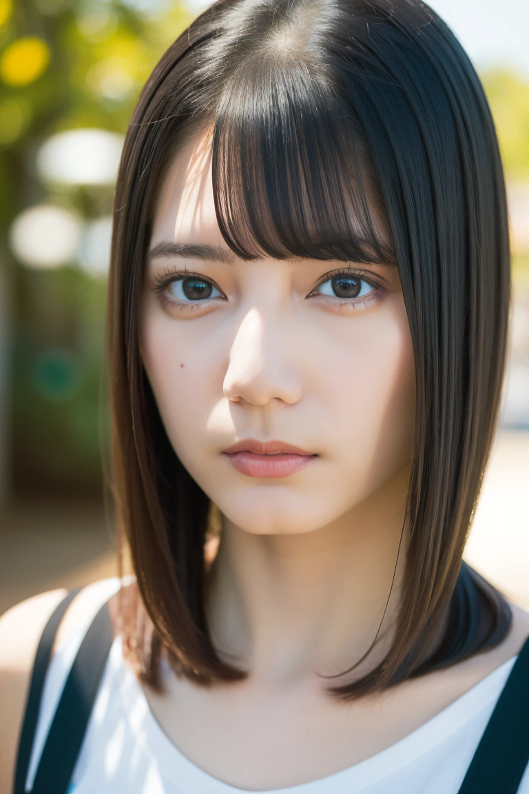 (4k, best quality, highres:1.1), (realistic, masterpiece),
1girl, looking at viewer, black hair, bangs, parted lips,
bokeh, sunlight,