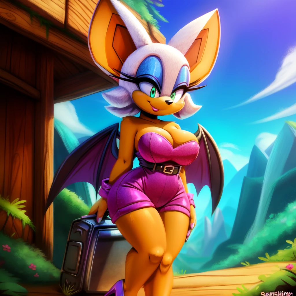 Masterpiece, high quality, studio quality, intricate details, 4k, 1girl, Rouge the Bat, medium breasts, in a classroom, ((best quality)), ((masterpiece)), (detailed), she bares her midriff