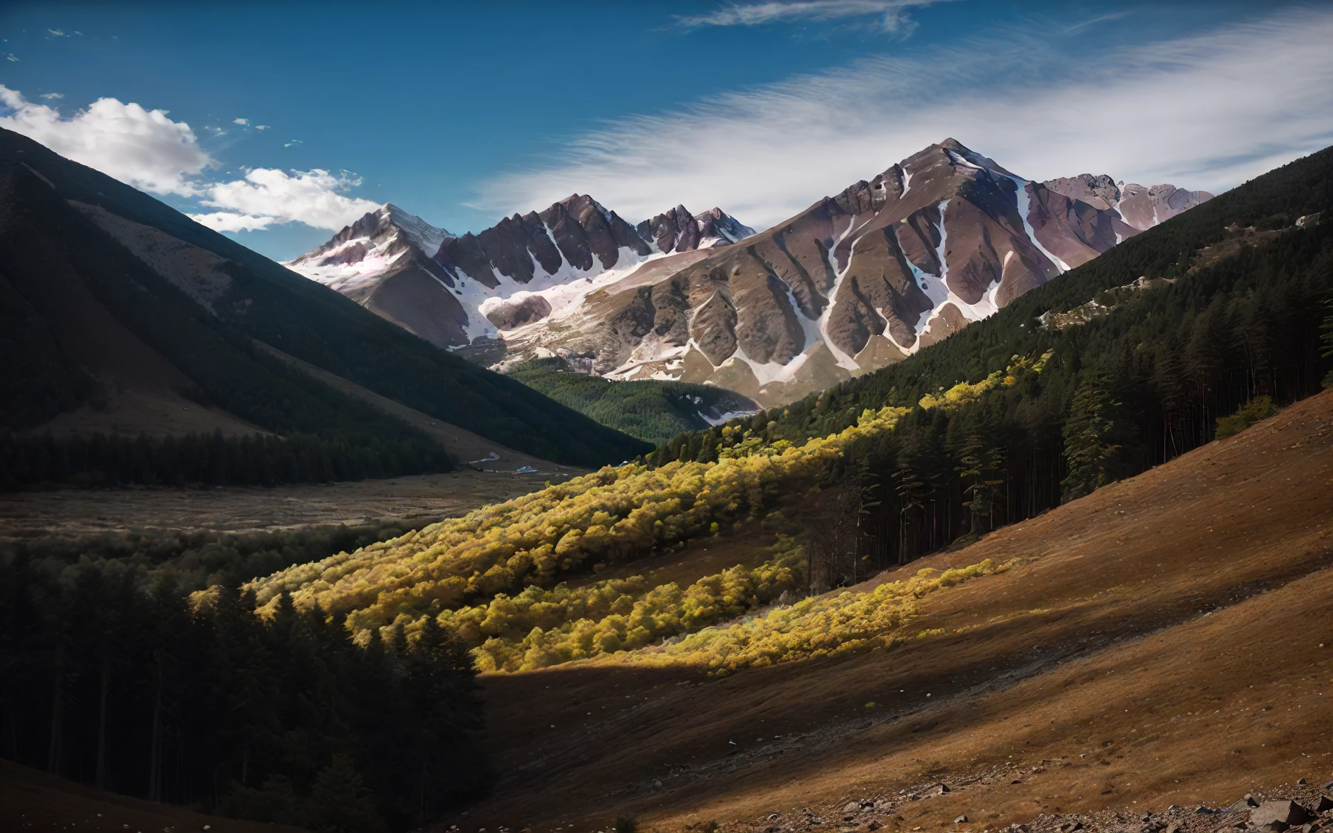 a photo of a beautiful mountainous landscape, natural photo grain, Fujifilm XT3