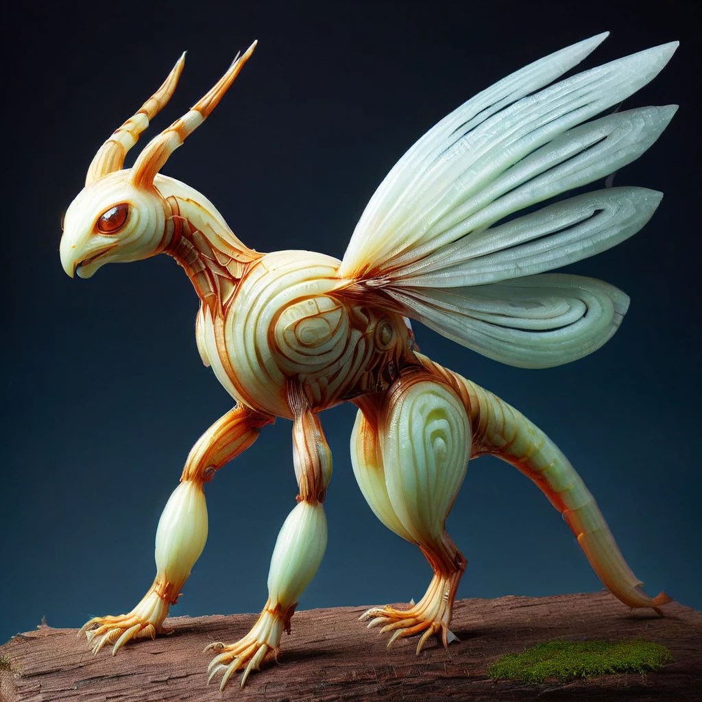 onionstyle<lora:onionstyle:1>, enormous agile mutated sleek insectoid being, multi-jointed appendages, long-tailed, icy scales, griffin wings,