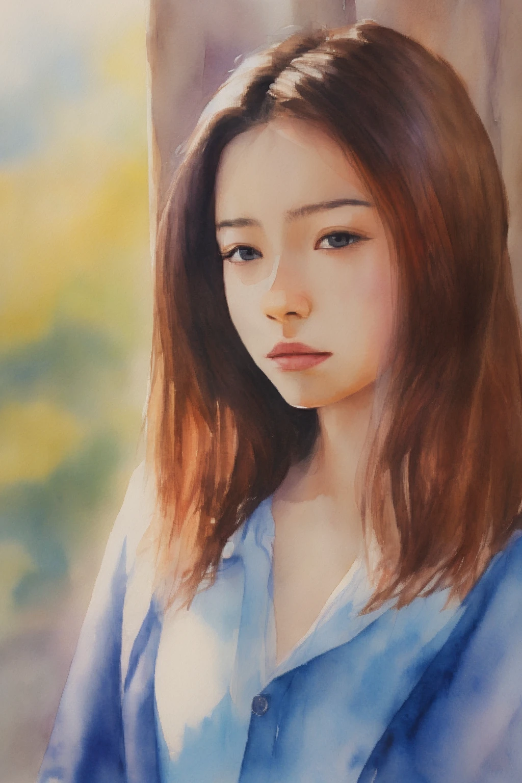 1 girl,  head and shoulders portrait,  long_hair,  portrait,  look at viewer,  Sora WaterColor,  nature,<lora:EMS-247377-EMS:0.600000>