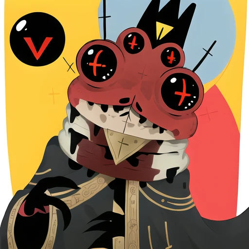 <lora:heket:0.9>, heket, frog, red eyes, black sclera, village, solo